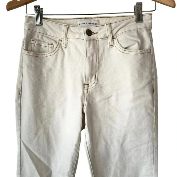 Flying Monkey White Distressed Jeans w/ Tan Stitching - Picture 2 of 16